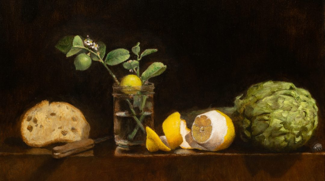 CharlieAntolin_ArtichokeAndLemon_OilOnCanvas_16x20_2024